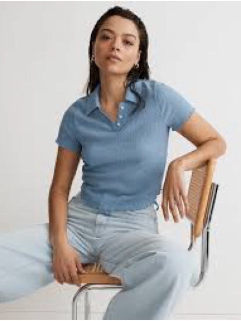 EUC Madewell Crinkle Polo Crop Tee